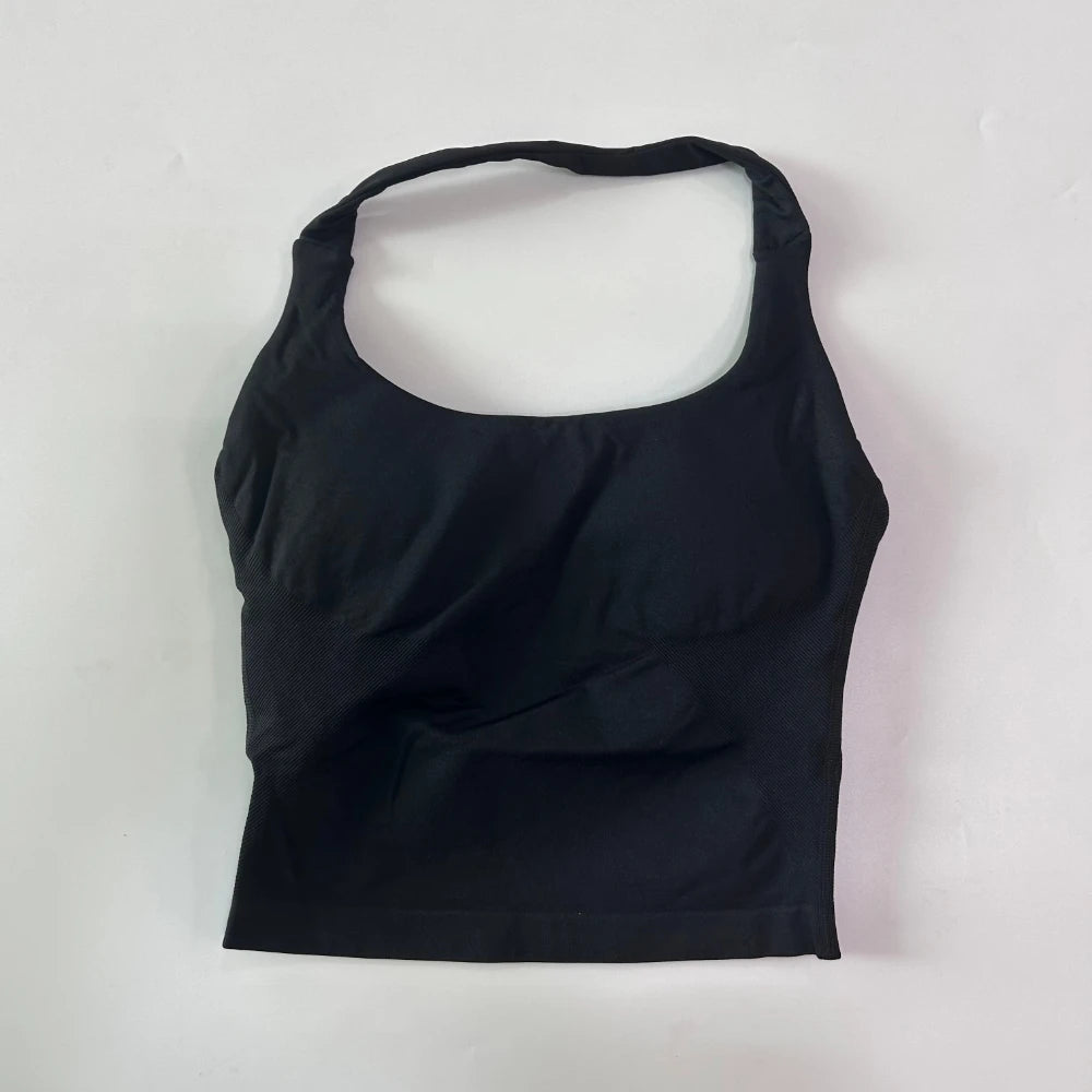 2pcs Women's Gym Set Backless Tank Top High Waist Scrunch Shorts Seamless Fitness Activewear Workout Suit