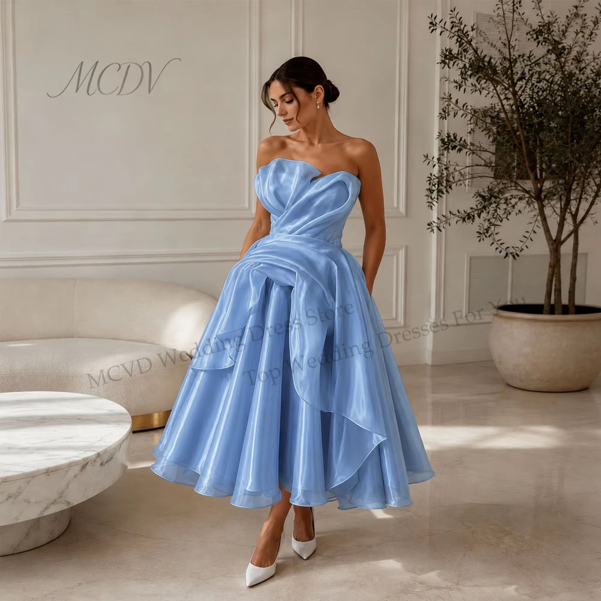 Midi Simple Wedding Dress 2026 Organza A Line Bridal Gown Corset Back Short Reception Dress Civil свадебное платье Customized