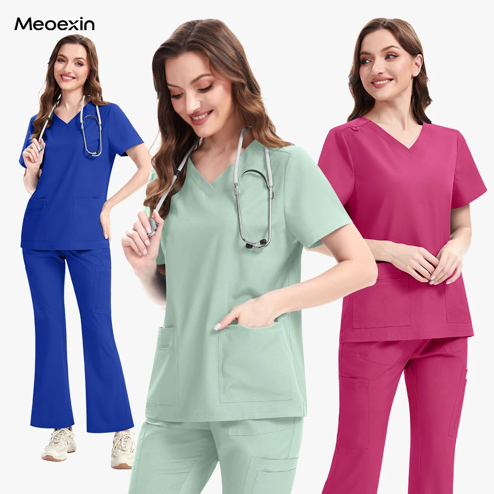 Nurse Clothes Scrubs Uniform Woman Quick Dry Top and Pants Hospital Working Scrubs Fashion Flared Pants Bottoms Uniform Set New