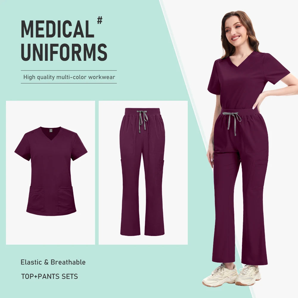 Nurse Clothes Scrubs Uniform Woman Quick Dry Top and Pants Hospital Working Scrubs Fashion Flared Pants Bottoms Uniform Set New