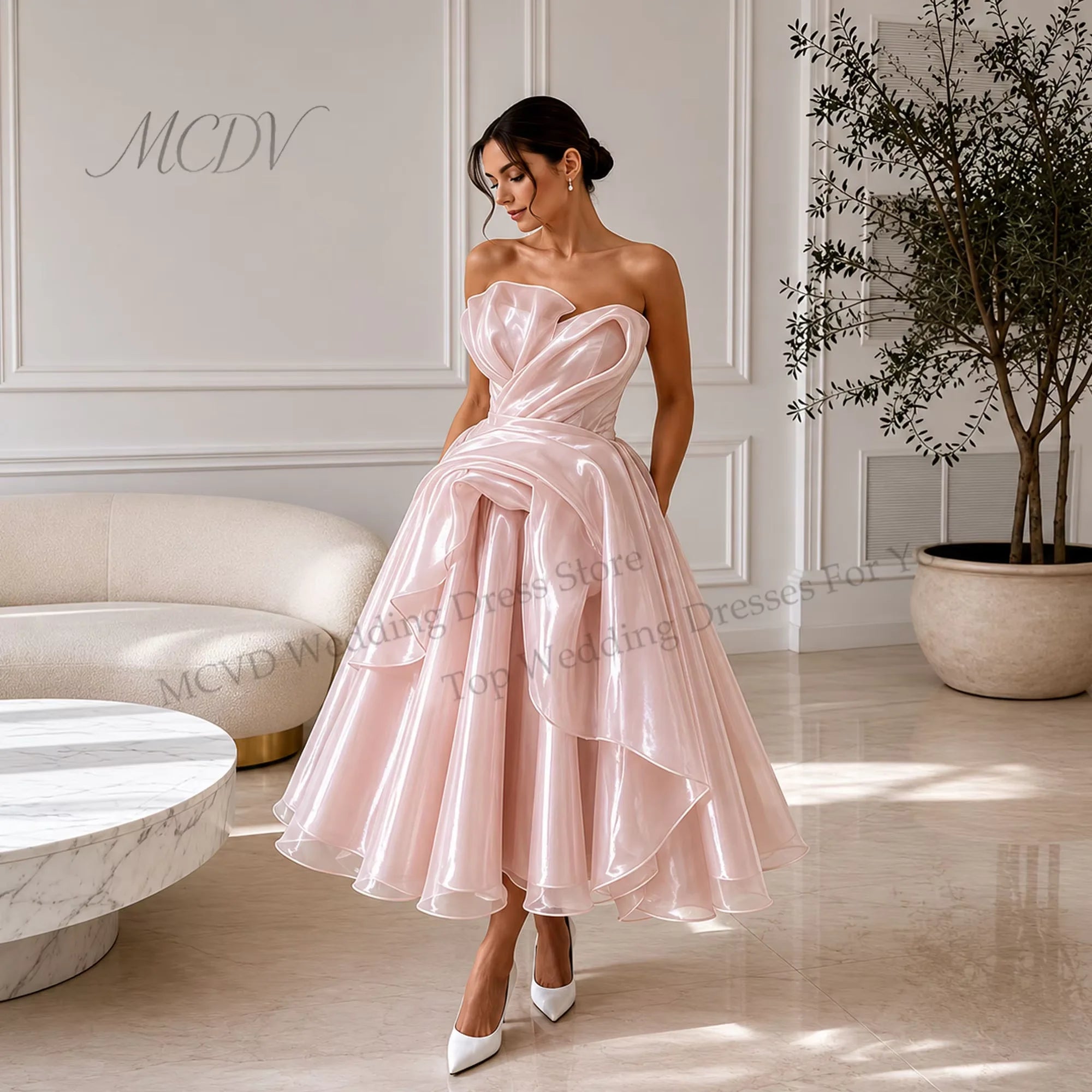 Midi Simple Wedding Dress 2026 Organza A Line Bridal Gown Corset Back Short Reception Dress Civil свадебное платье Customized