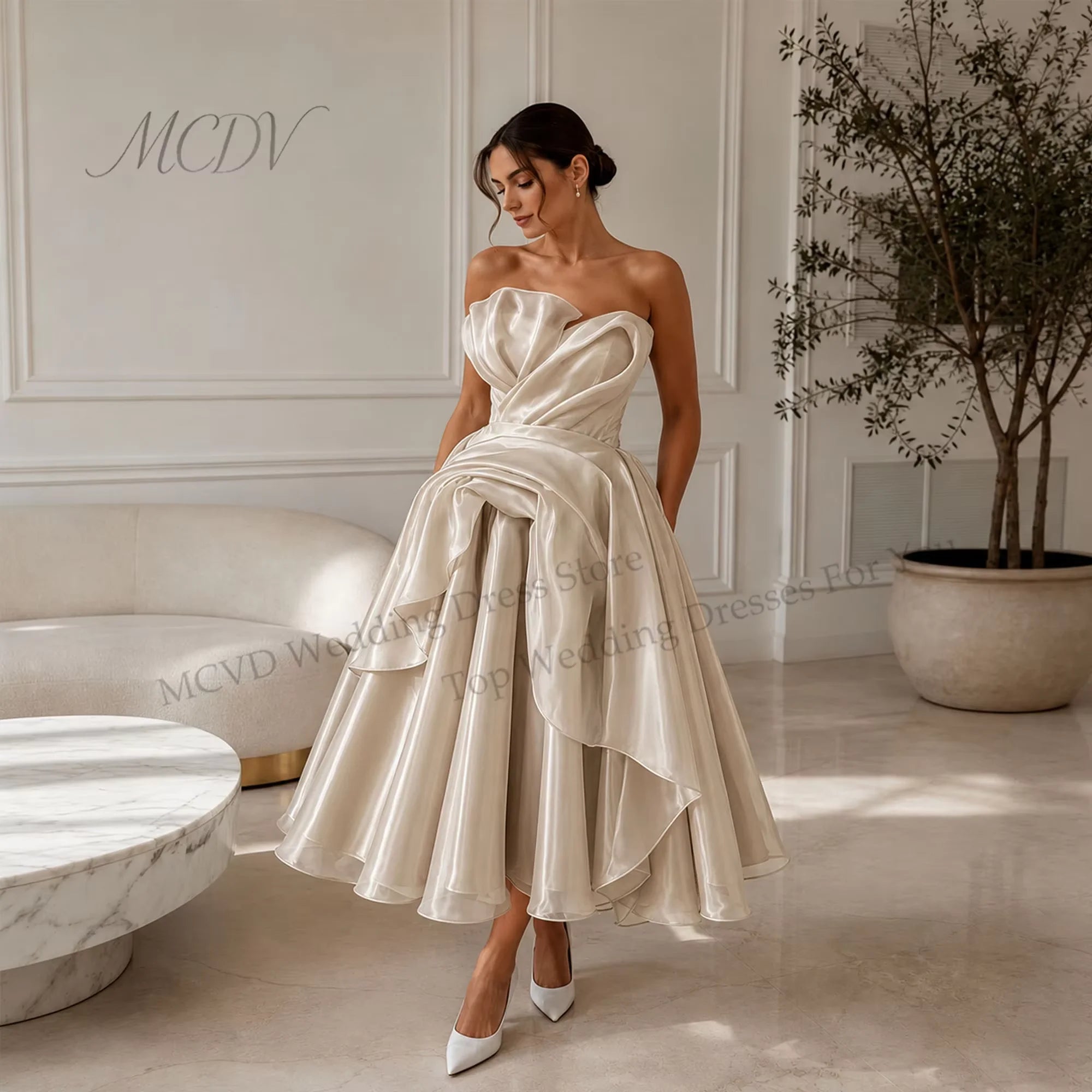 Midi Simple Wedding Dress 2026 Organza A Line Bridal Gown Corset Back Short Reception Dress Civil свадебное платье Customized