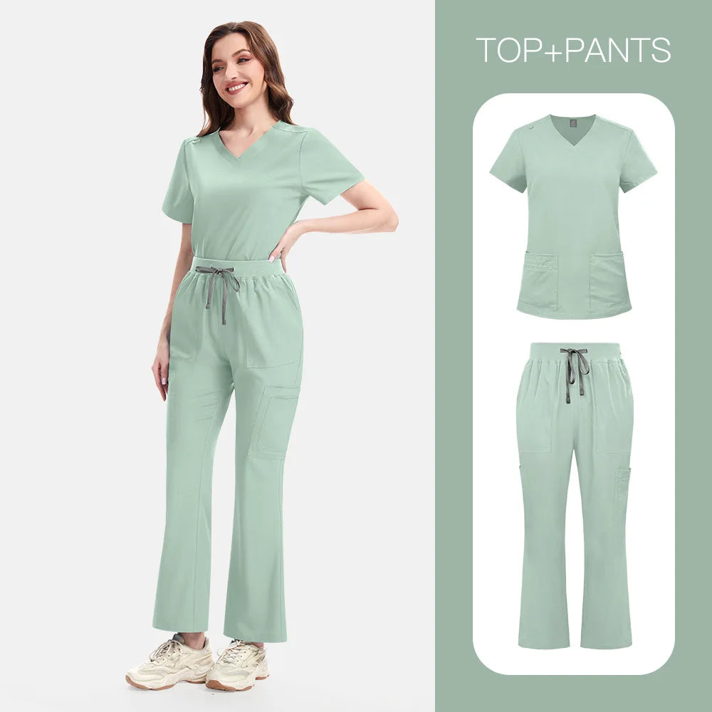 New Slim Fit Women Scrubs Sets Woman Medical Uniforms Nurses Accessories Clinic Beauty Salon Spa Pet Shop Workwear Clothing