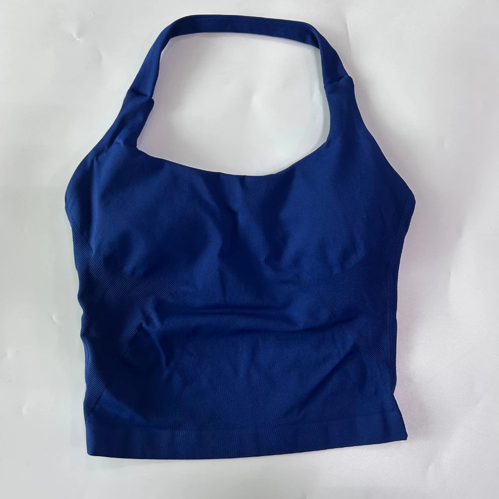 2pcs Women's Gym Set Backless Tank Top High Waist Scrunch Shorts Seamless Fitness Activewear Workout Suit