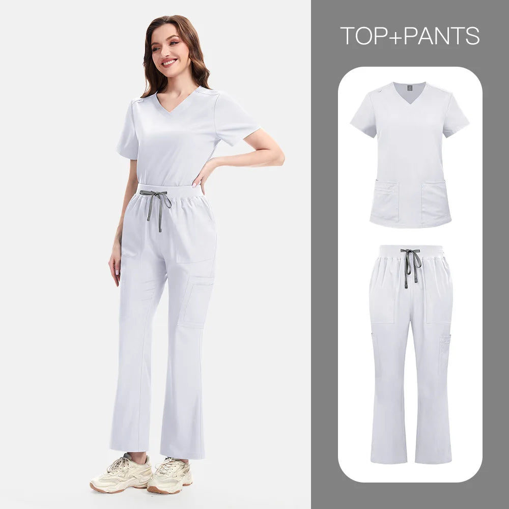 New Slim Fit Women Scrubs Sets Woman Medical Uniforms Nurses Accessories Clinic Beauty Salon Spa Pet Shop Workwear Clothing