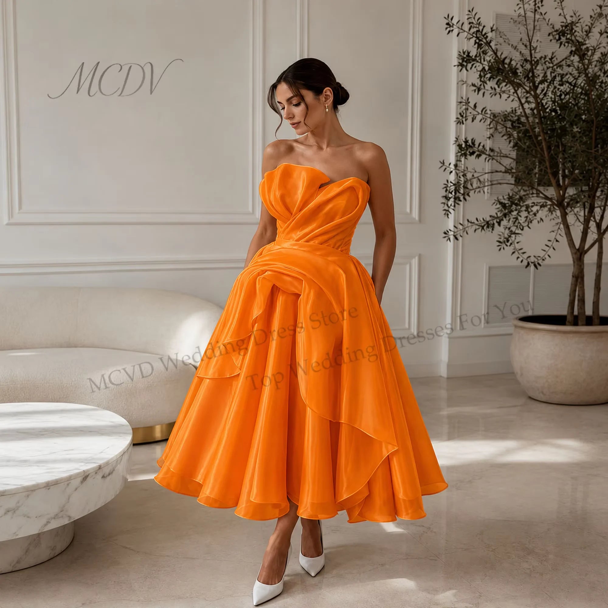Midi Simple Wedding Dress 2026 Organza A Line Bridal Gown Corset Back Short Reception Dress Civil свадебное платье Customized