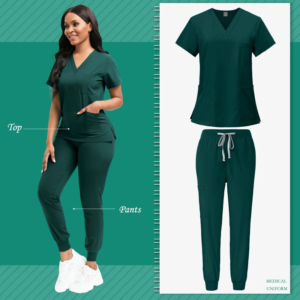 Cleaning Uniform for Women Nursing Scrub Top Pants Medical Suit Pediatric Nanny Work Wear Operating Room Surgical Gown Wholesale