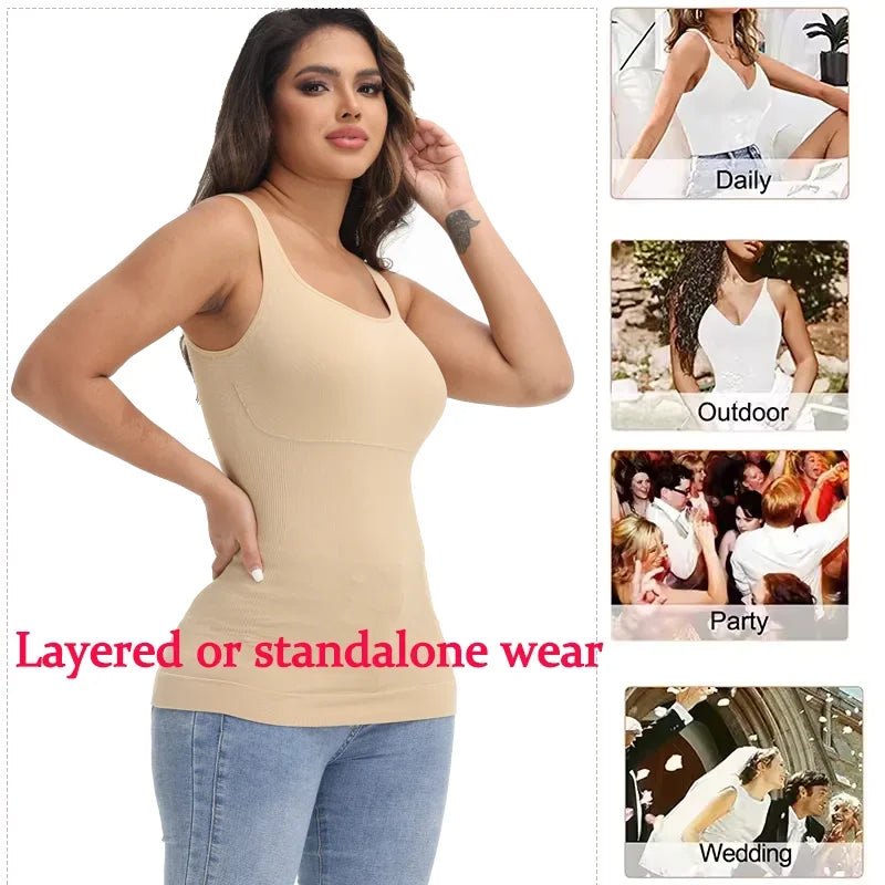 Shapewear for Women Seamless Camisole Compression Vest Tummy Control Body Shaper Waist Trainer Underwear Square Neck Tank Top