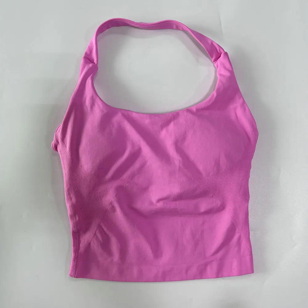 2pcs Women's Gym Set Backless Tank Top High Waist Scrunch Shorts Seamless Fitness Activewear Workout Suit