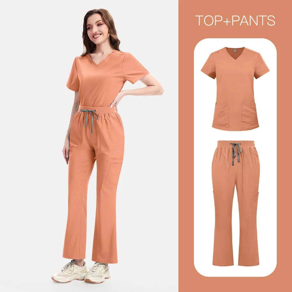 New Slim Fit Women Scrubs Sets Woman Medical Uniforms Nurses Accessories Clinic Beauty Salon Spa Pet Shop Workwear Clothing
