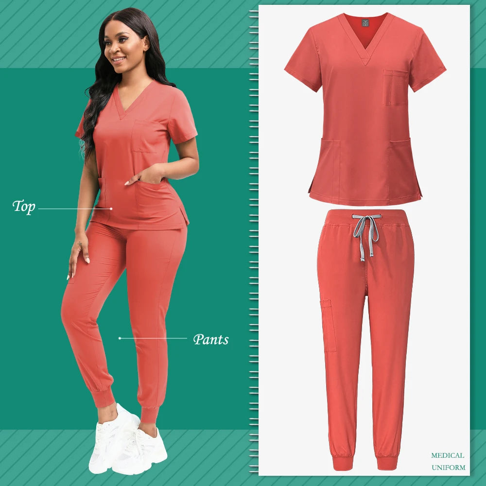 Cleaning Uniform for Women Nursing Scrub Top Pants Medical Suit Pediatric Nanny Work Wear Operating Room Surgical Gown Wholesale