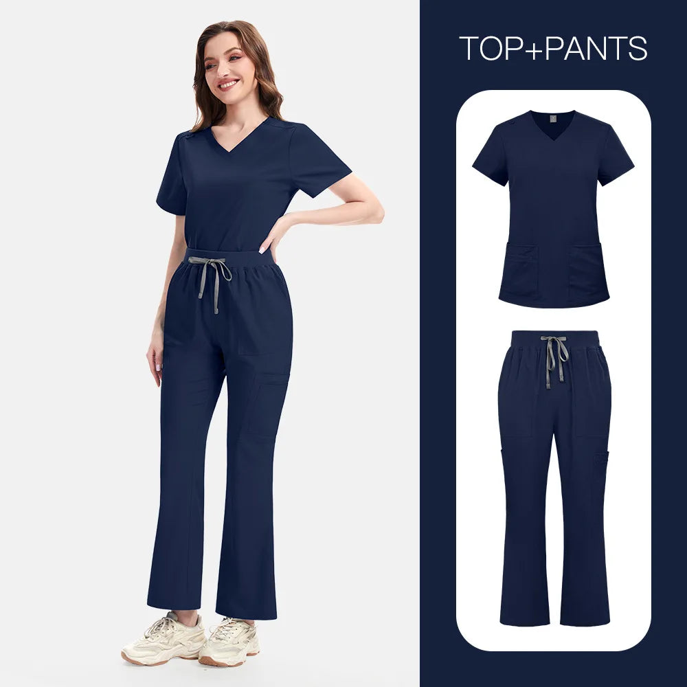 New Slim Fit Women Scrubs Sets Woman Medical Uniforms Nurses Accessories Clinic Beauty Salon Spa Pet Shop Workwear Clothing