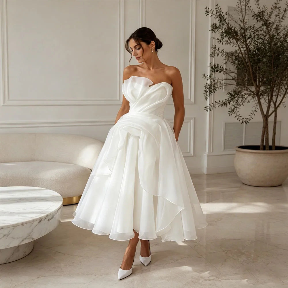 Midi Simple Wedding Dress 2026 Organza A Line Bridal Gown Corset Back Short Reception Dress Civil свадебное платье Customized