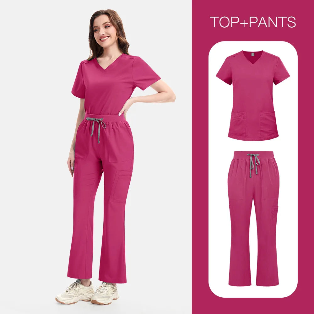 New Slim Fit Women Scrubs Sets Woman Medical Uniforms Nurses Accessories Clinic Beauty Salon Spa Pet Shop Workwear Clothing