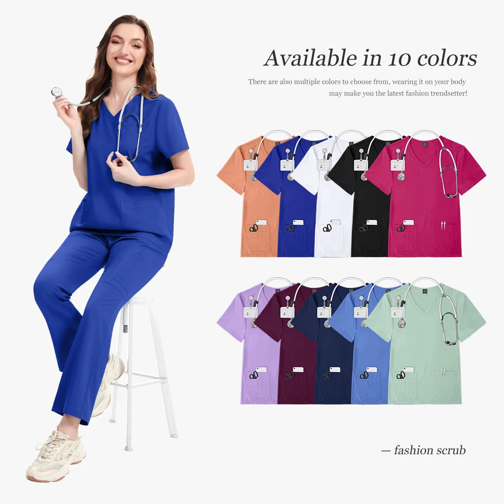 Nurse Clothes Scrubs Uniform Woman Quick Dry Top and Pants Hospital Working Scrubs Fashion Flared Pants Bottoms Uniform Set New