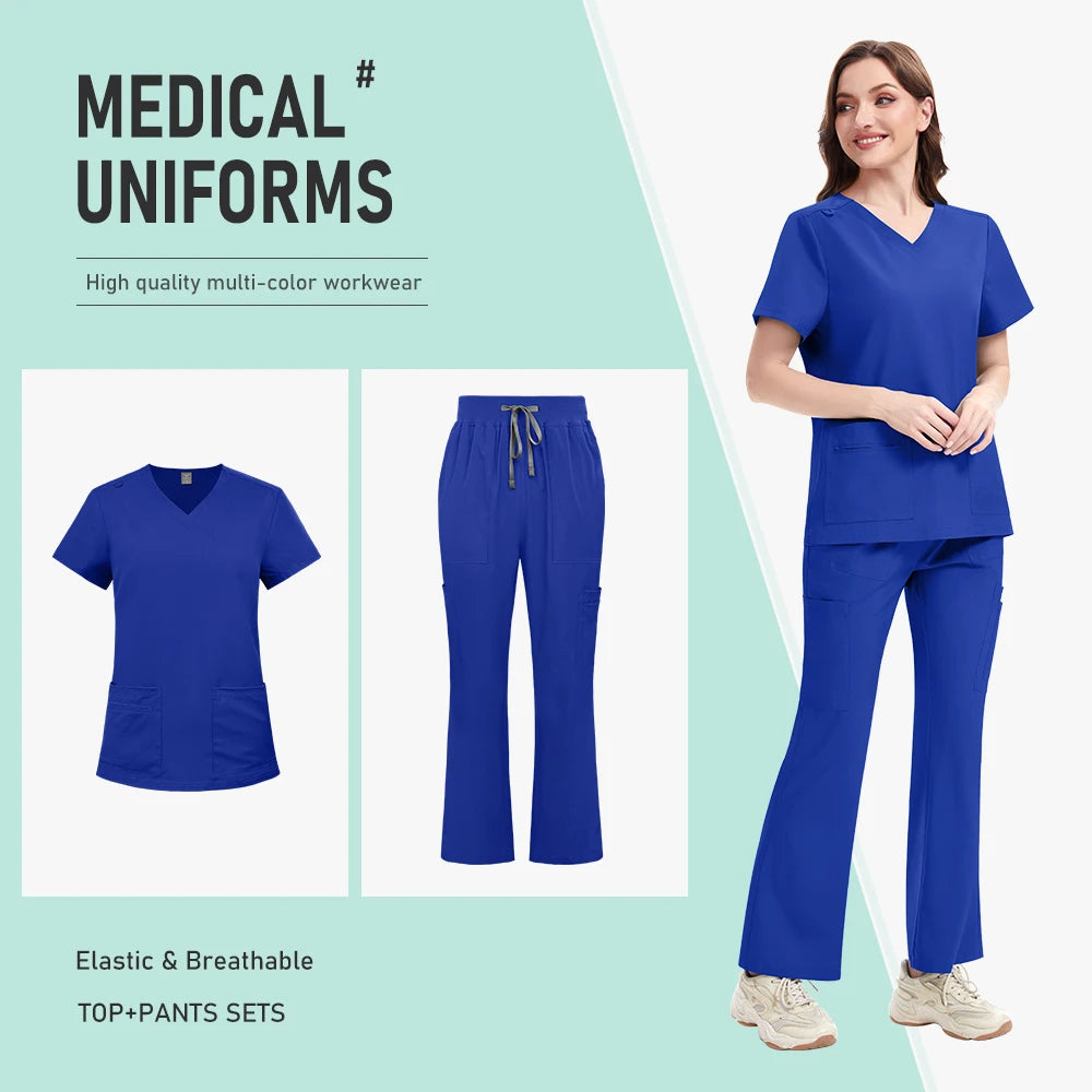 Nurse Clothes Scrubs Uniform Woman Quick Dry Top and Pants Hospital Working Scrubs Fashion Flared Pants Bottoms Uniform Set New