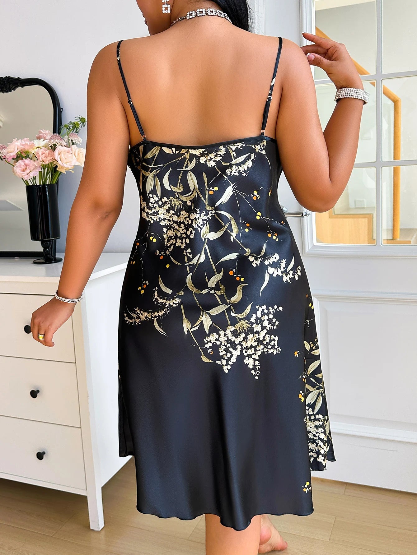 Vintage Cherry Print Ladies Nightdress Sexy Fashion Plus Size Women Pajamas