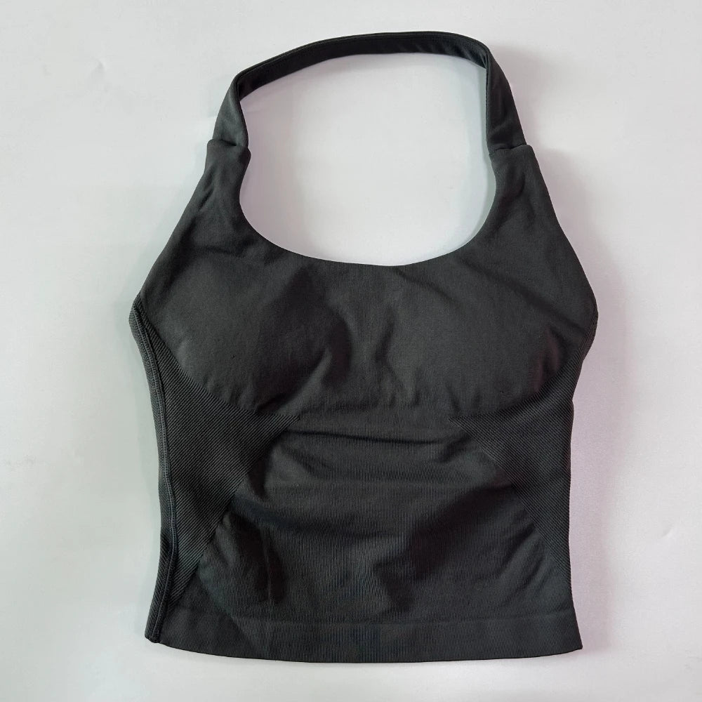 2pcs Women's Gym Set Backless Tank Top High Waist Scrunch Shorts Seamless Fitness Activewear Workout Suit