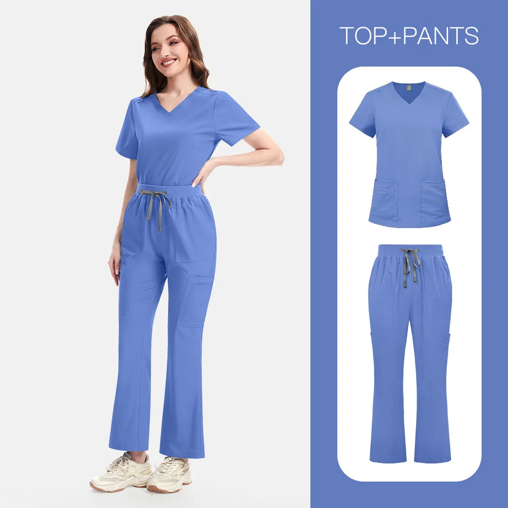 New Slim Fit Women Scrubs Sets Woman Medical Uniforms Nurses Accessories Clinic Beauty Salon Spa Pet Shop Workwear Clothing