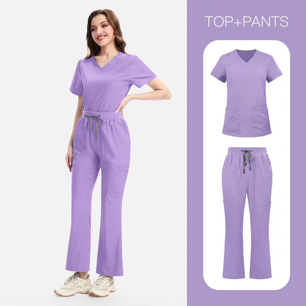 New Slim Fit Women Scrubs Sets Woman Medical Uniforms Nurses Accessories Clinic Beauty Salon Spa Pet Shop Workwear Clothing