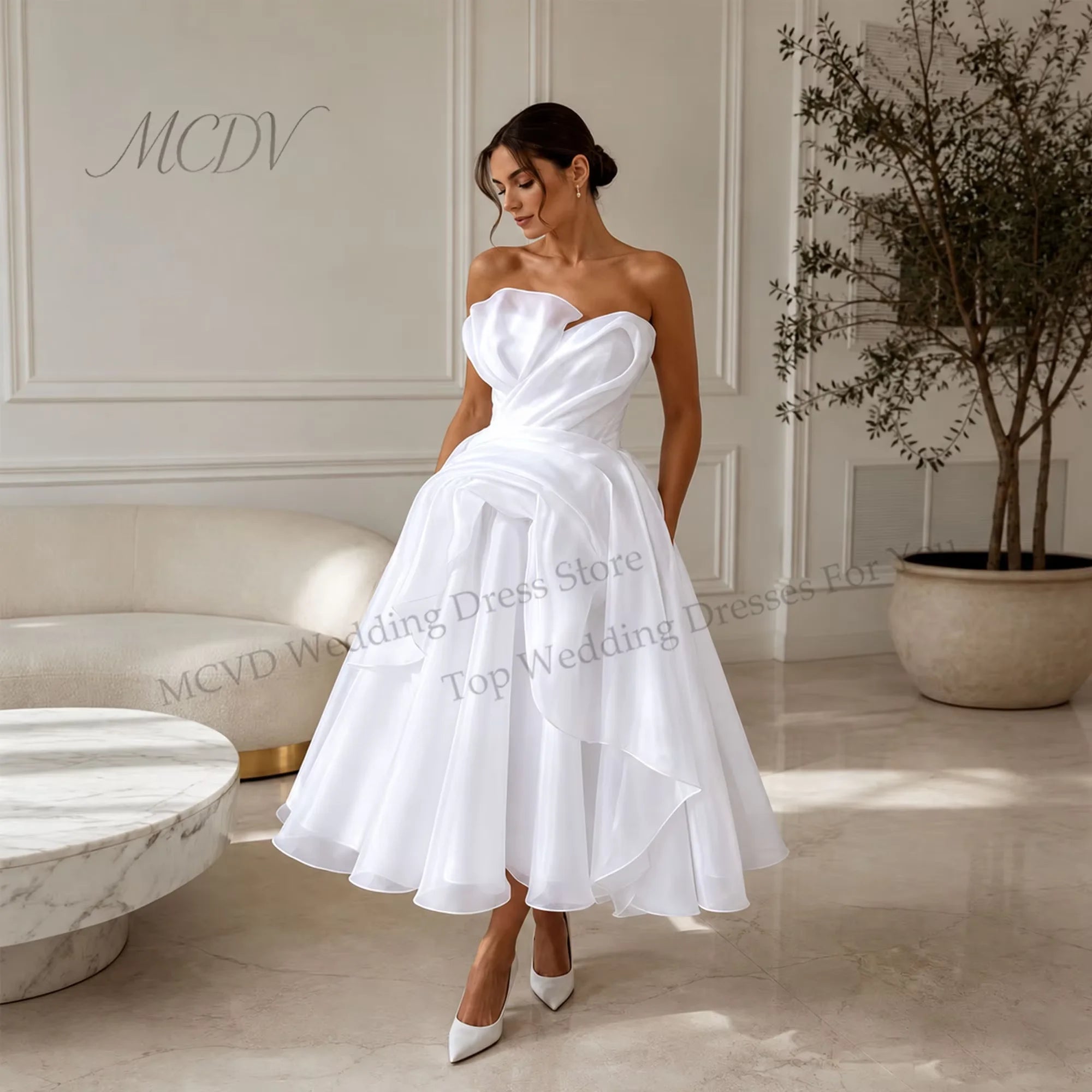 Midi Simple Wedding Dress 2026 Organza A Line Bridal Gown Corset Back Short Reception Dress Civil свадебное платье Customized