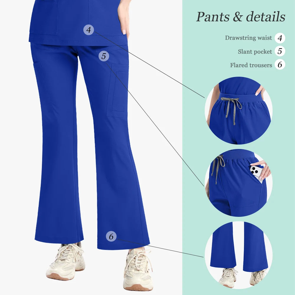 Nurse Clothes Scrubs Uniform Woman Quick Dry Top and Pants Hospital Working Scrubs Fashion Flared Pants Bottoms Uniform Set New
