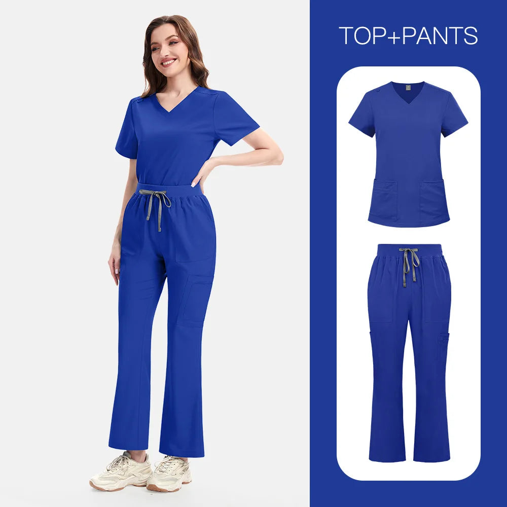 New Slim Fit Women Scrubs Sets Woman Medical Uniforms Nurses Accessories Clinic Beauty Salon Spa Pet Shop Workwear Clothing